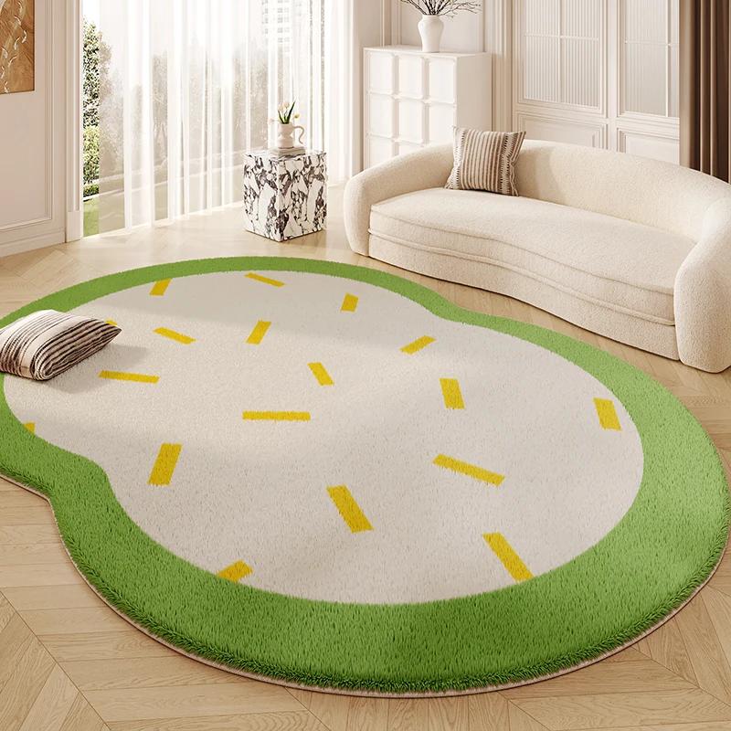Cream Style Carpets for Living Room Fluffy Soft Bedroom Decor Solid Color Carpet Irregular Shape Plush Rug Home Thick Floor Mat