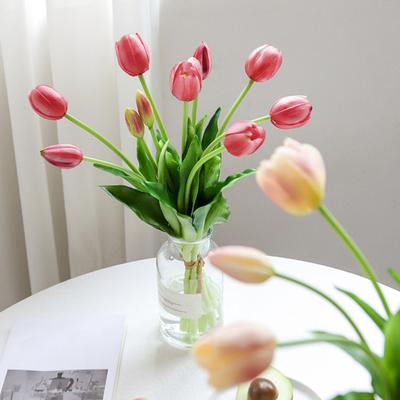 5 Head Artificial Tulip Bouquet 15.7" Long Stem Faux Tulip Flower Lifelike Real Touch Fake Tulips for Spring Floral Arrangement