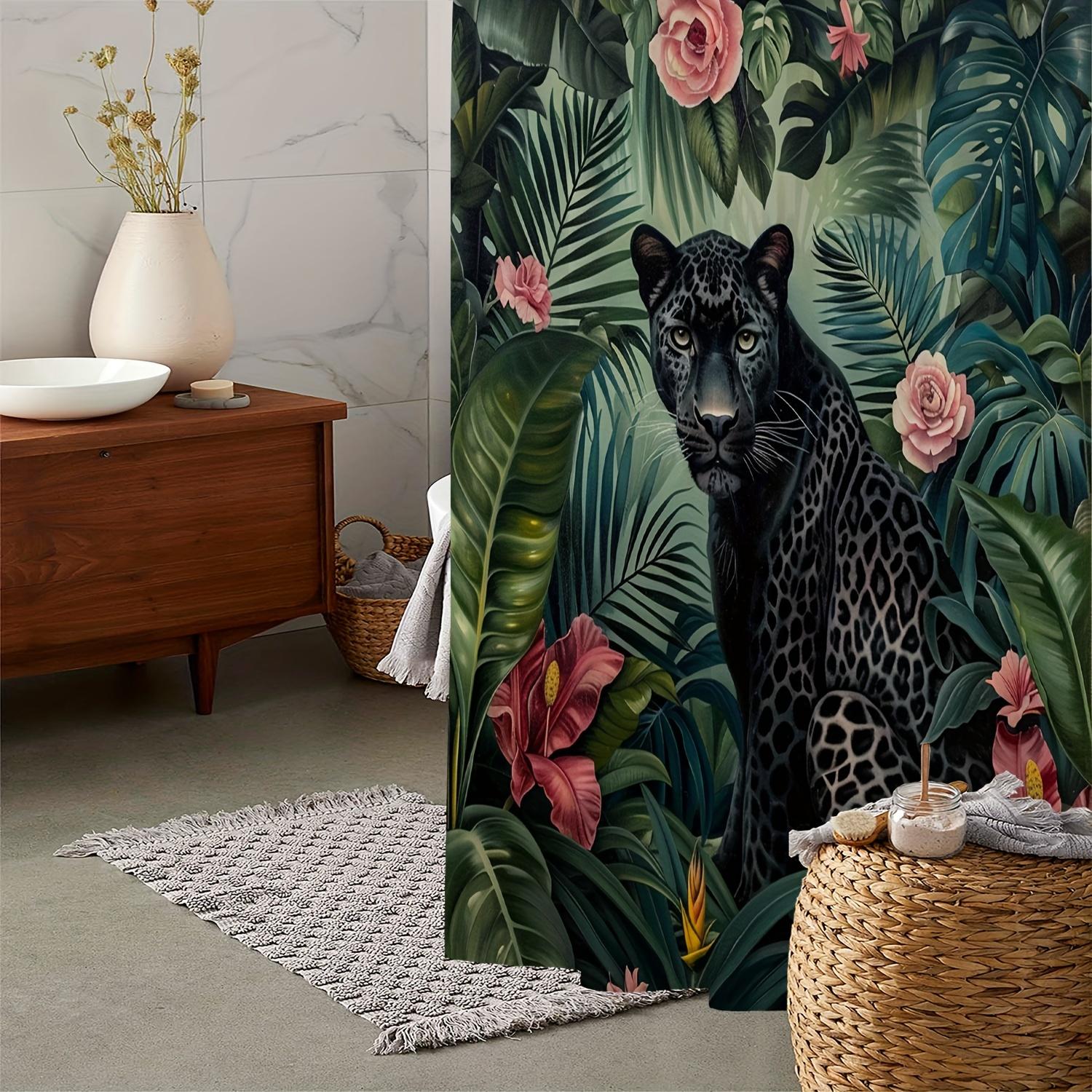 

Black Panther in Jungle Shower Curtain - Water-Resistant Fabric for Bathroom - Ideal for Wildlife and Nature Enthusiasts W90XH180cm