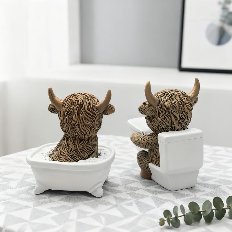 Kreative Heim-Schreibtisch-Harz-Badezimmer-Toilette Hochland-Bulle Statue Ornament Festival Dekoration