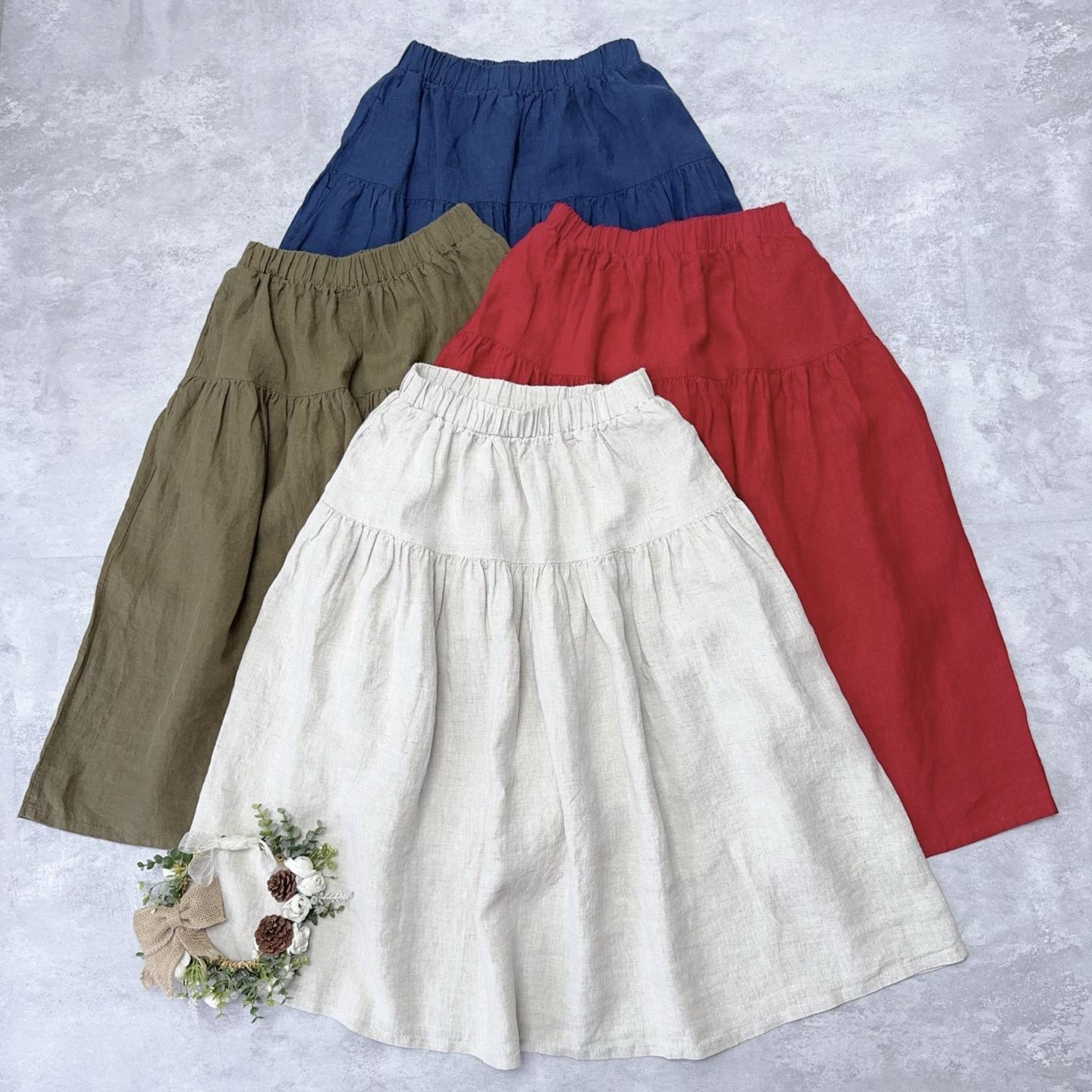 

Johnature Japanese Four-color Elastic Waist Skirt Summer Loose Solid Color Women Skirts One Size красный