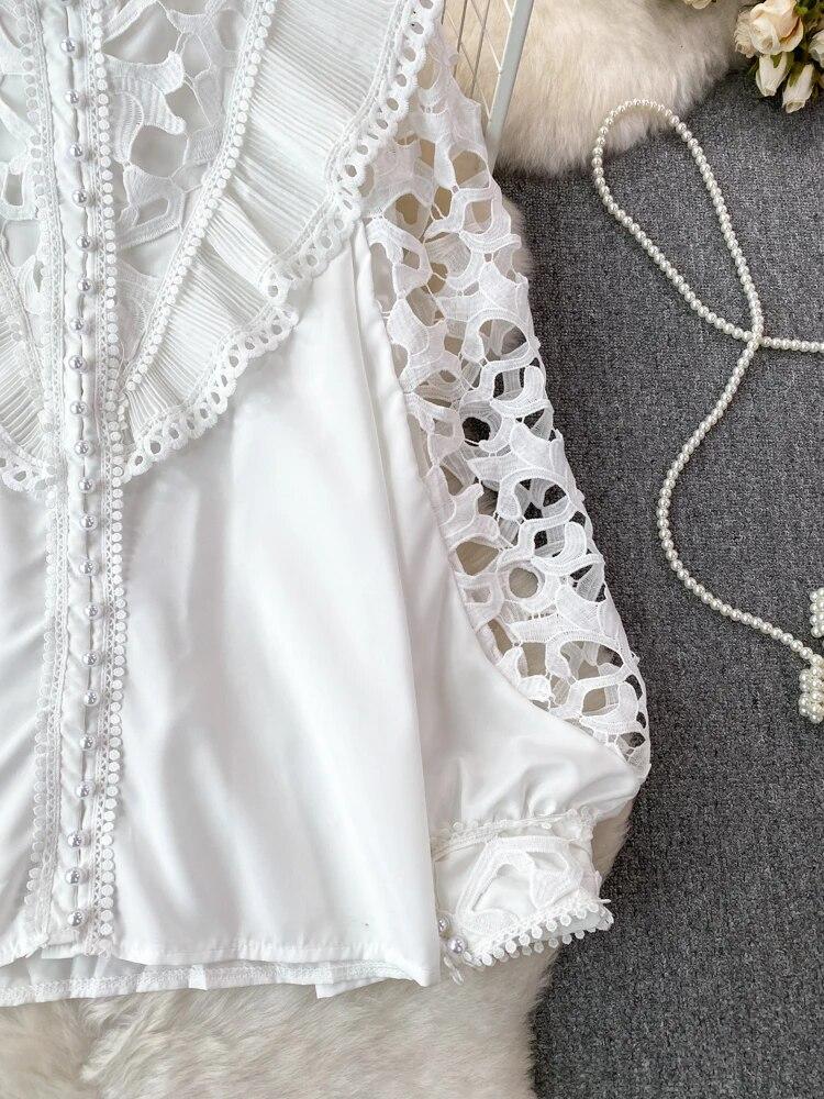 Γυναικεία γυναικεία μπλούζα σε στυλ vintage δικαστήριο με μακρυά μανίκια με φαναράκια πουκάμισα γυναικεία μπλούζα