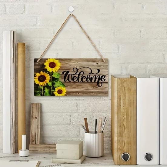 Wooden Welcome Sign, Sunflowers Decor, Waterproof And Durable Hanging Welcome Sign, for Home Indoor Outdoor Entrance Walls And Garden