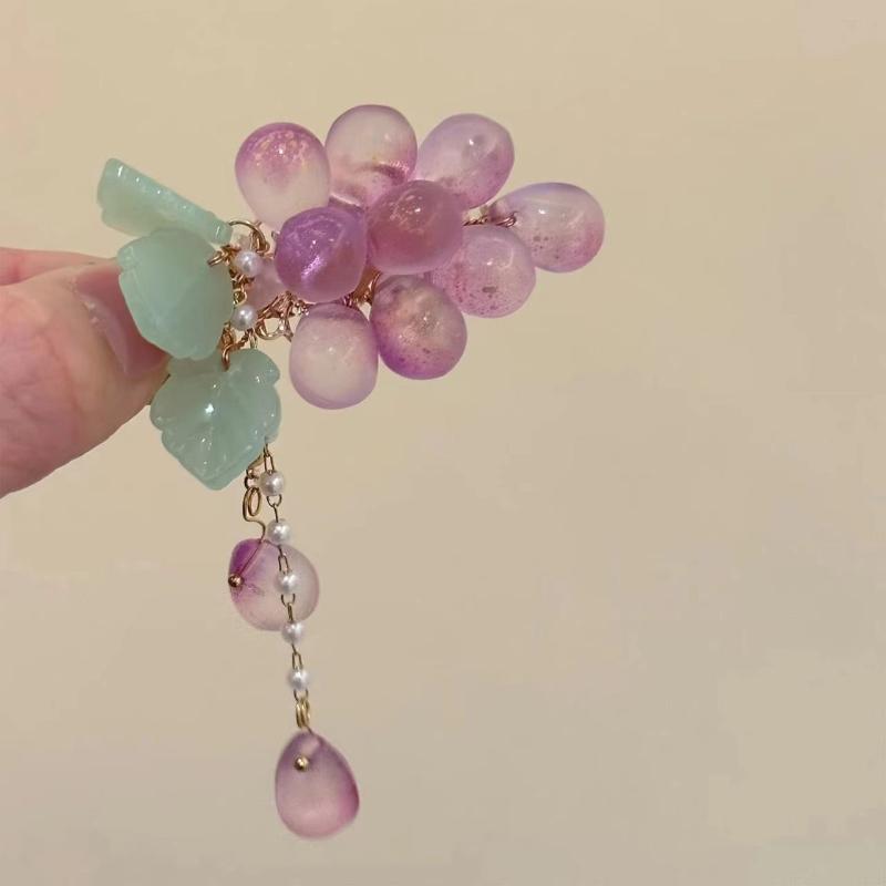 Flower Tassel Hair Clip Chinese Hanfu Style Crystal Pearl Tassel Hairpin For Women