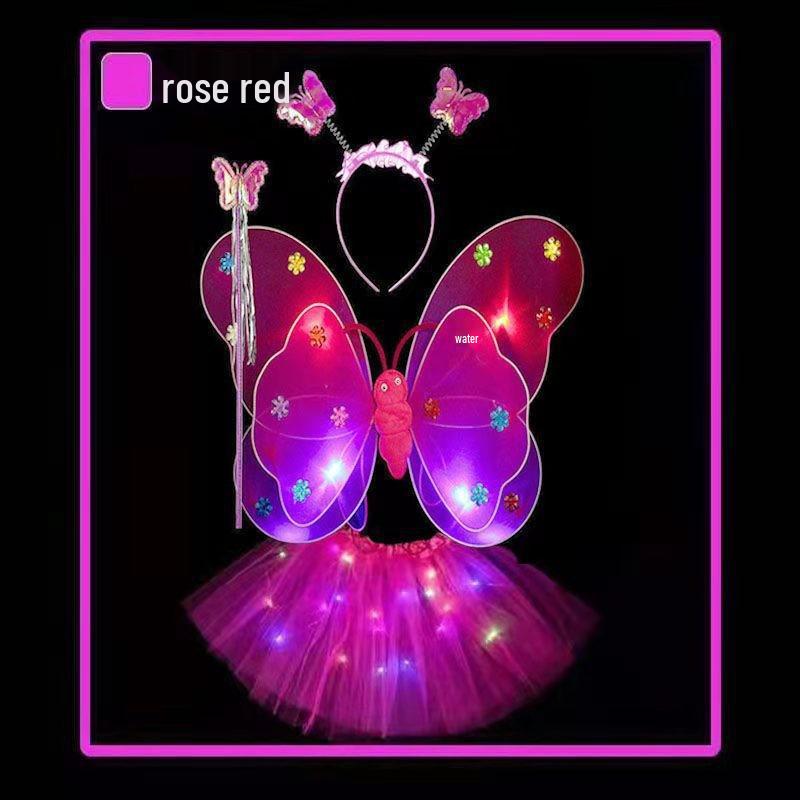 Girls' Luminous Butterfly Wings & Light-Up Fairy Wand Dress-Up Set