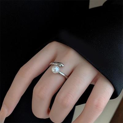 French  Pearl Ring for Women Light Luxury Niche Design Fashionable and Versatile Index Finger Personalized Opening Ring