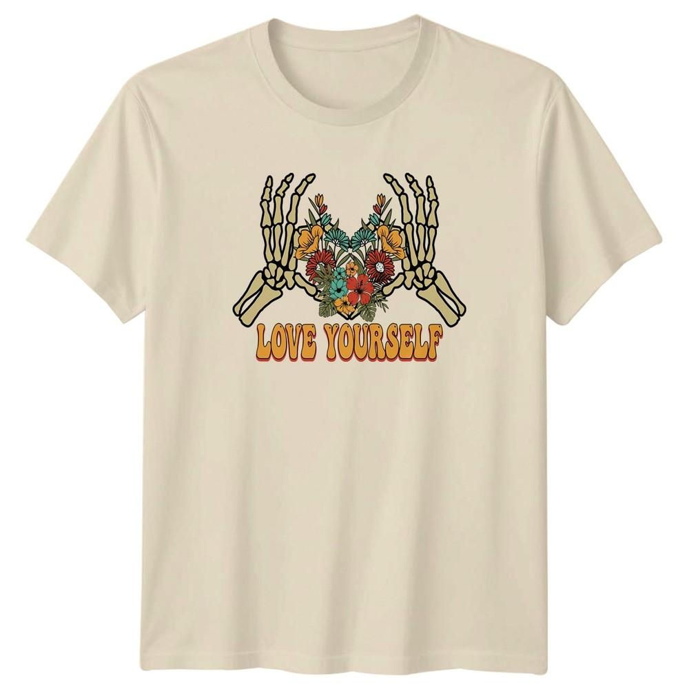 Love Yourself TShirt Floral Skeleton Hands Boho Aesthetic Gift For Her