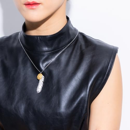 July Hawaiian Jewelry Necklace, Men's and Women's Stainless Steel Necklace with Feather, Scroll, and Wave Design, Hypoallergenic, Surgical Stainless S