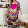 European & American Rose Red Heart Rayon Beach Robe: Loose Vacation Bikini Cover-up