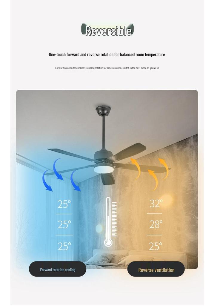 2026 Silent Smart Ceiling Fan Light with Pure Copper Motor and Frequency Conversion for Restaurants
