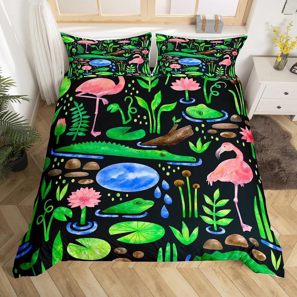 White Crane Down Duvet Cover Queen King Size Wild Bird Animal Bedding Set Ink Painting Quilt Cover Trees Branches Plants 3 Pcs