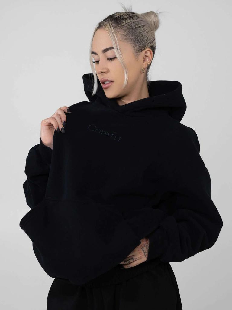 Popular Solid Color Embroidered Fleece Oversize Couple Hoodie Casual Loose Sweatpants Set