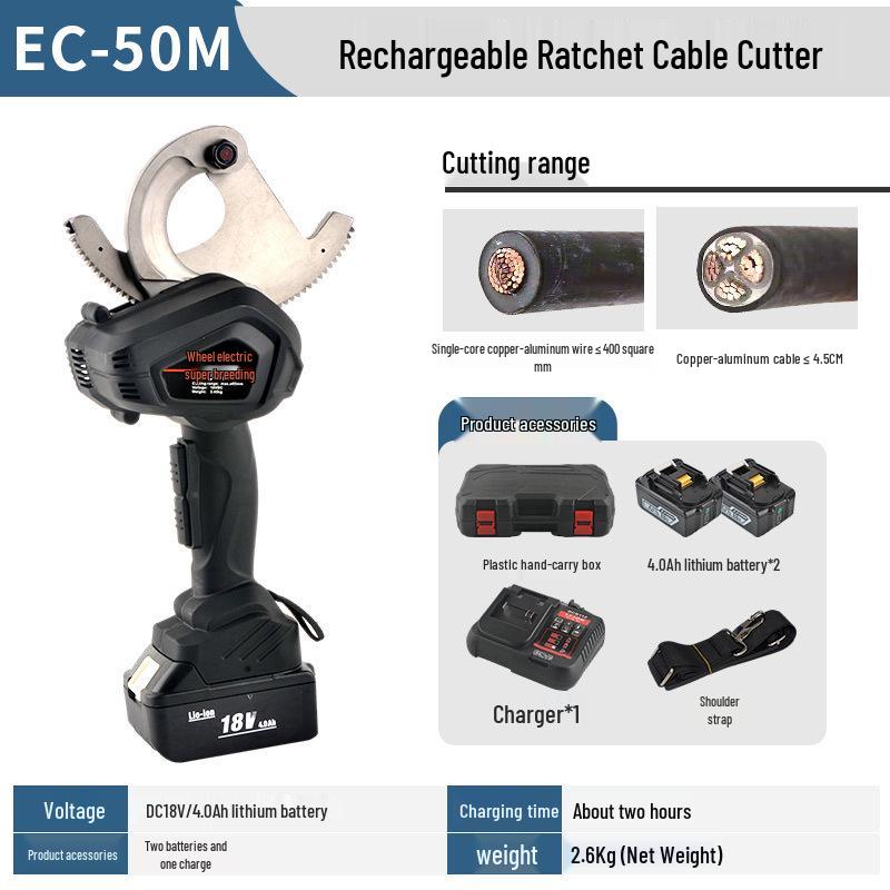 Electric Rechargeable Ratchet Cable Cutter for Copper & Aluminum EC-50/65/75/85/95M