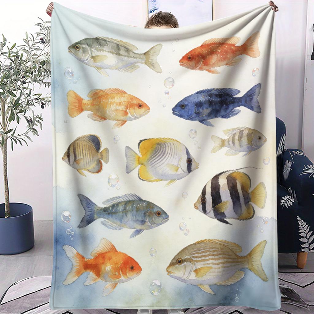 Ocean Fish Soft Blanket Fashionable Small Cover Blanket Suitable For Bedrooms Living Rooms Dormitories Cars Offices Napping
