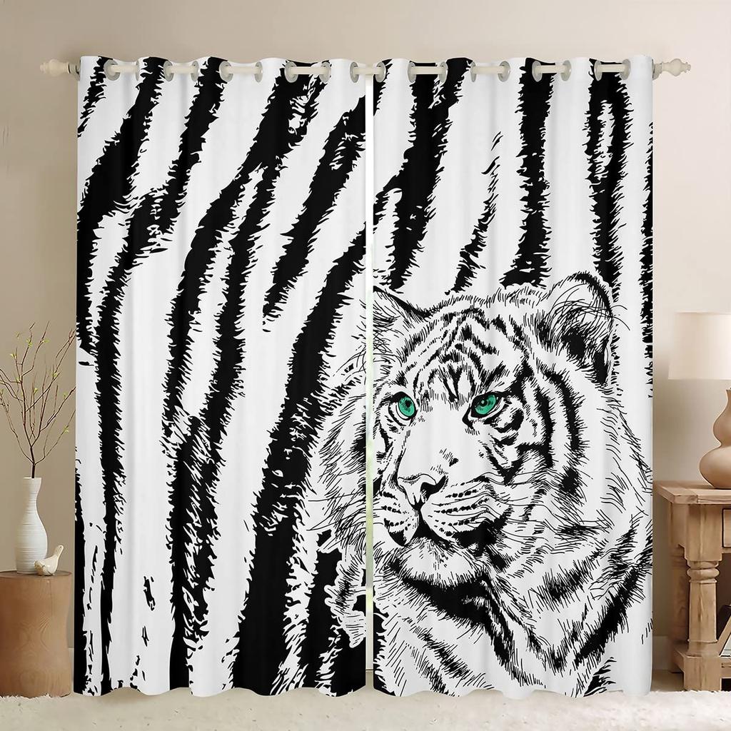 Cute Tiger Blackout Curtains Kawaii Wild Animal Drapes for Children Boys Girls Bedroom Living Room Print Window Dreapes 2 Panels