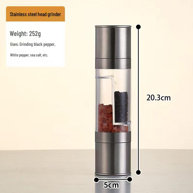 Bidirectional Manual Black Pepper & Sea Salt Grinder - Stainless Steel & Glass Bottle