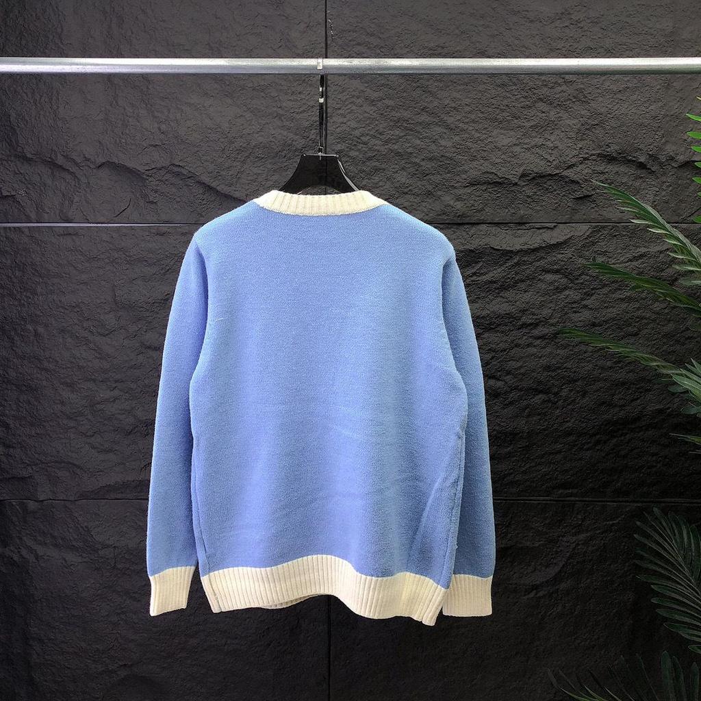 Unisex European-Style Color-Block Wool Sweater with Chest Lettering