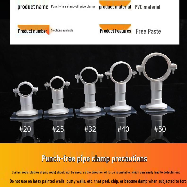 Punch-Free Wall-Mount Water & Gas Pipe Clamp - Fits 4 & 6 Point Iron Pipes