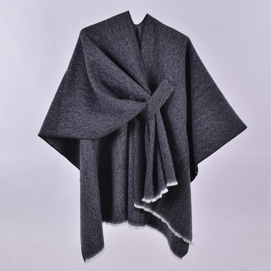Women's Reversible Thickened Imitation Cashmere Shawl Cape Poncho Scarf