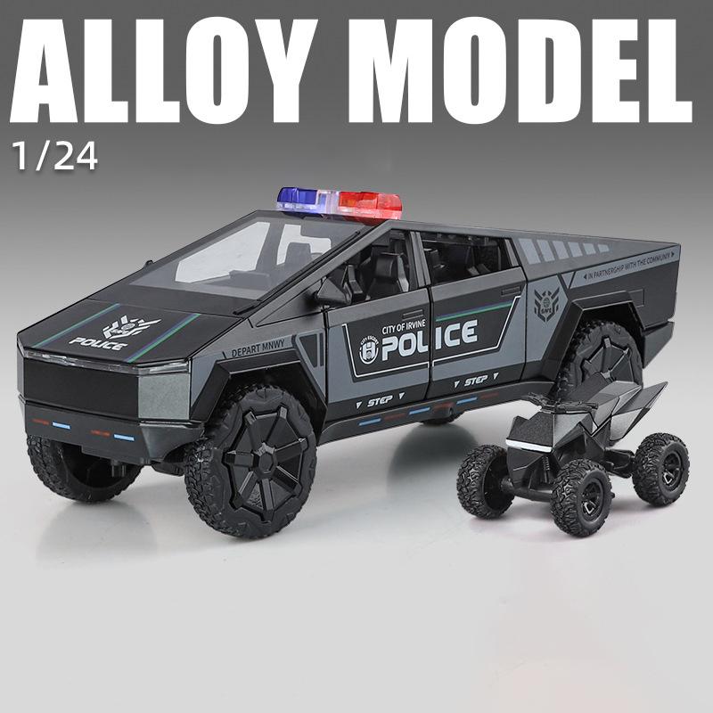 1/24 Tesla Cyber Trucks Alloy Pickup Car Model Diecast Metal Toy Off-road Vehicles Car Model Simulation Sound and Light Kids Gift