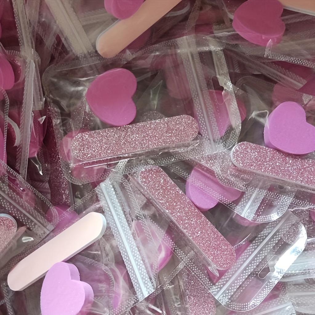 Nail Care Set - Pink Glitter Nail Files, Buffing Crystal Stick, and Heart-Shaped Sponge Blocks - Unscented Tools & Accessories Kit