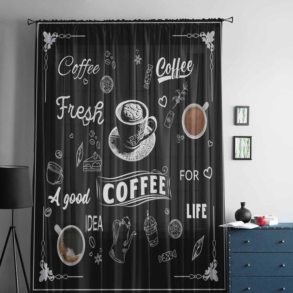 Kaffeebohnen Lässige Schwarze Fenster Tüll Vorhänge für Wohnzimmer Schlafzimmer Hotel Luxus Dekoration Transparente Vorhänge
