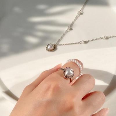 Pierre Pearl Heart Necklace Ring