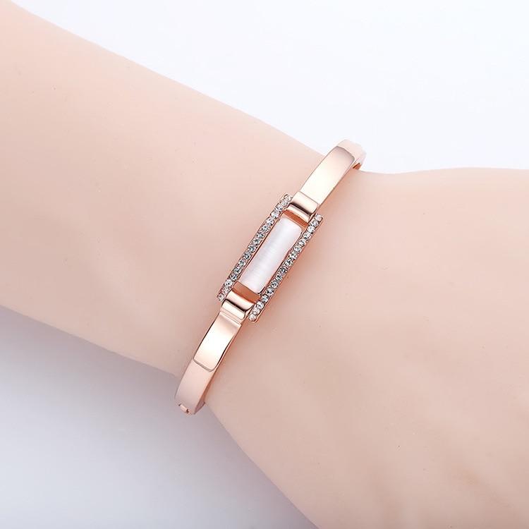 Basic Minimalist Modish Stylish With Rhinestone Bracelets Rose Gold Tone Open Wrist Bracelet Girlfriend Birthday Giveaway Gift Idea Non FadingSimple