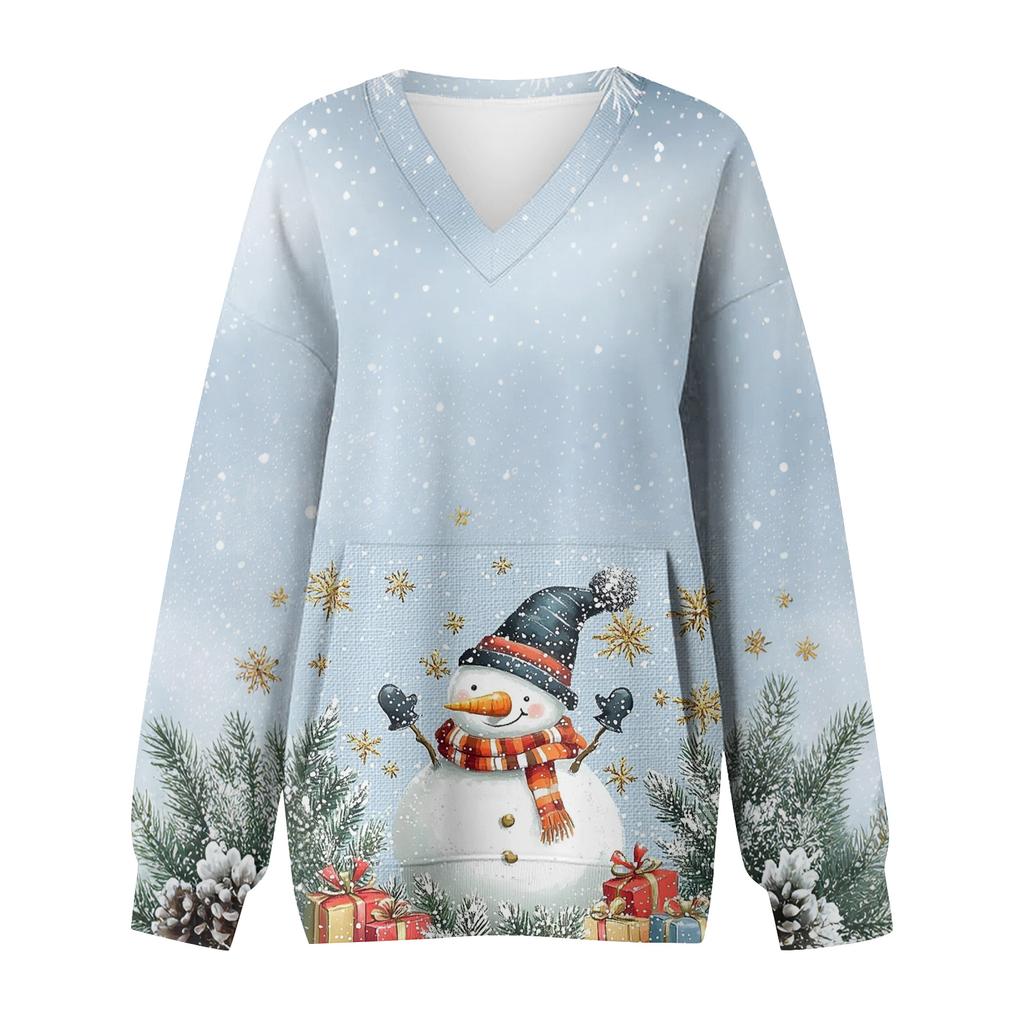 Women's Casual And Fashionable Christmas Print Long-Sleeved Top
