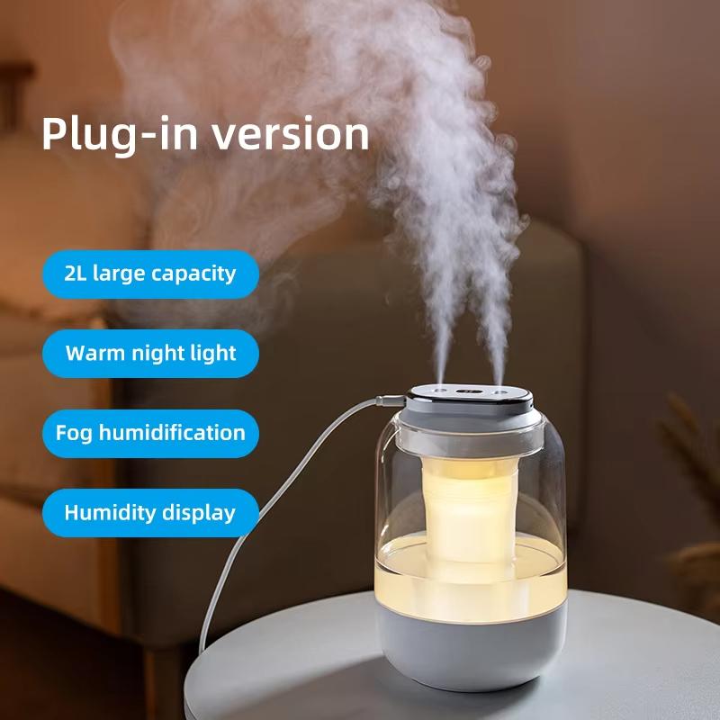 2.5L Large Capacity Ultrasonic Cool Mist Humidifier Dual Spray USB Powered with Night Light