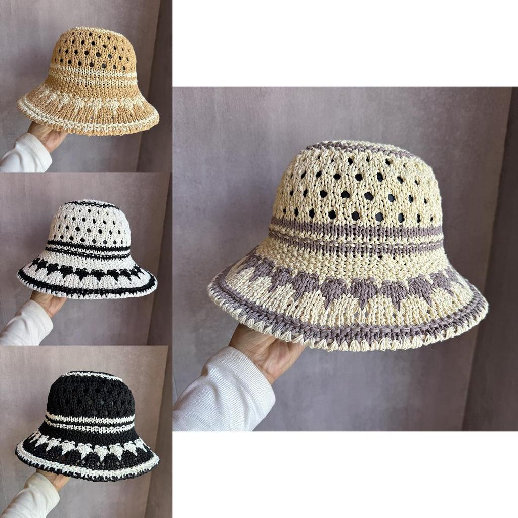 Summer Womens Pattern Hollowed Out Hat With Wide Brim And Breathable Material For Outdoor Fun