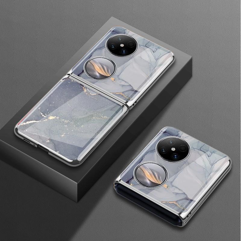 Premium Electroplated Glass Phone Case Pocket 2 With Marble Crack Design Hard Shell Cover