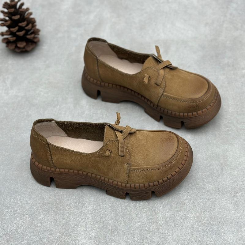 

Туфли из натуральной кожи с толстой подошвой в стиле ретро из натуральной кожи с мягкой подошвой Повседневная обувь на весну и осень Женская обувь из коровьей кожи 38