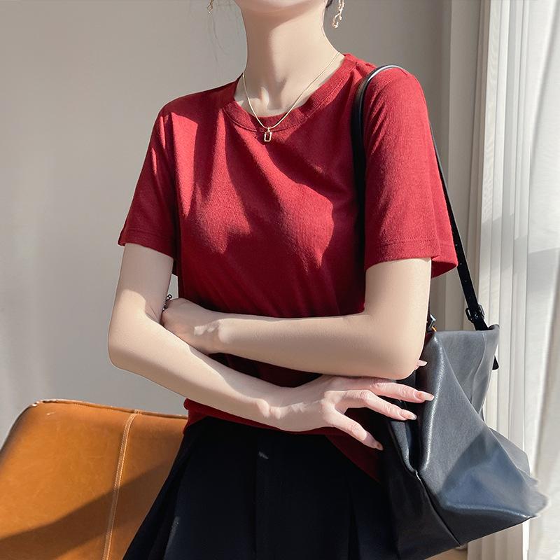 

Летняя женская свободная футболка из лиоцелла с круглым вырезом - Базовый слой с коротким рукавом Extra Large