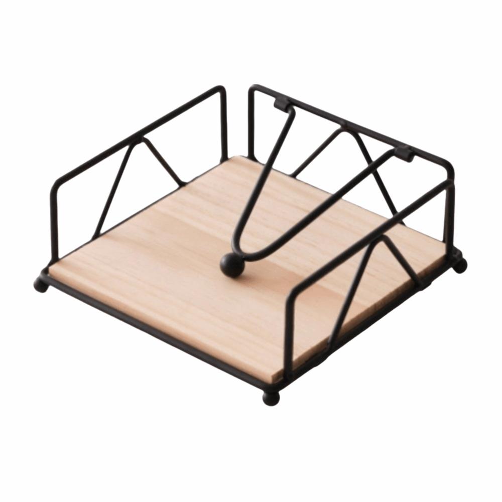 New Wood Base Iron Napkin Holder Modern Style Stable Countertop Napkin Organizer Napkin Organizer Table Decoration