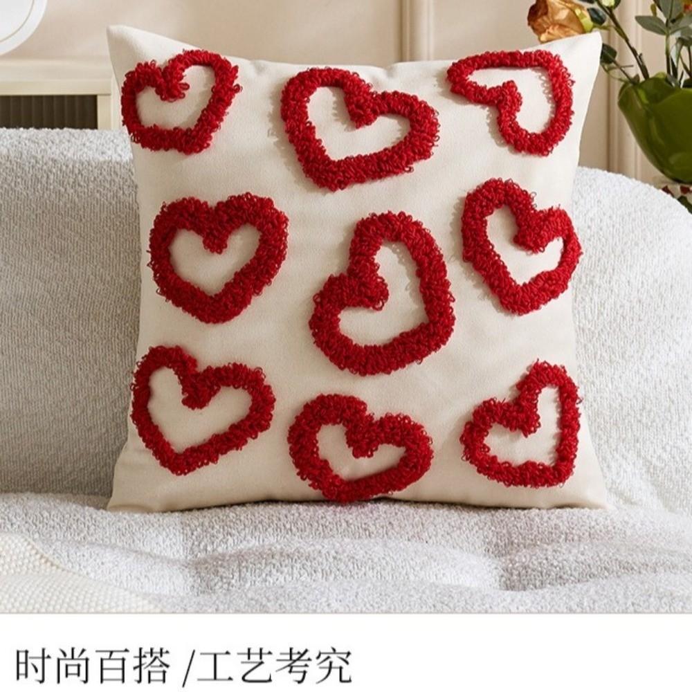 Romantische Valentinstag Herzmuster Kissenbezug Samtstickerei Tufting Kissenhülle Minimalistisch Verdeckter Reißverschluss Dekokissenbezug