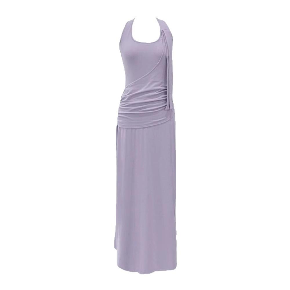 Summer new unique purple sleeveless neck sling long dress women's niche slim-fitting design dress