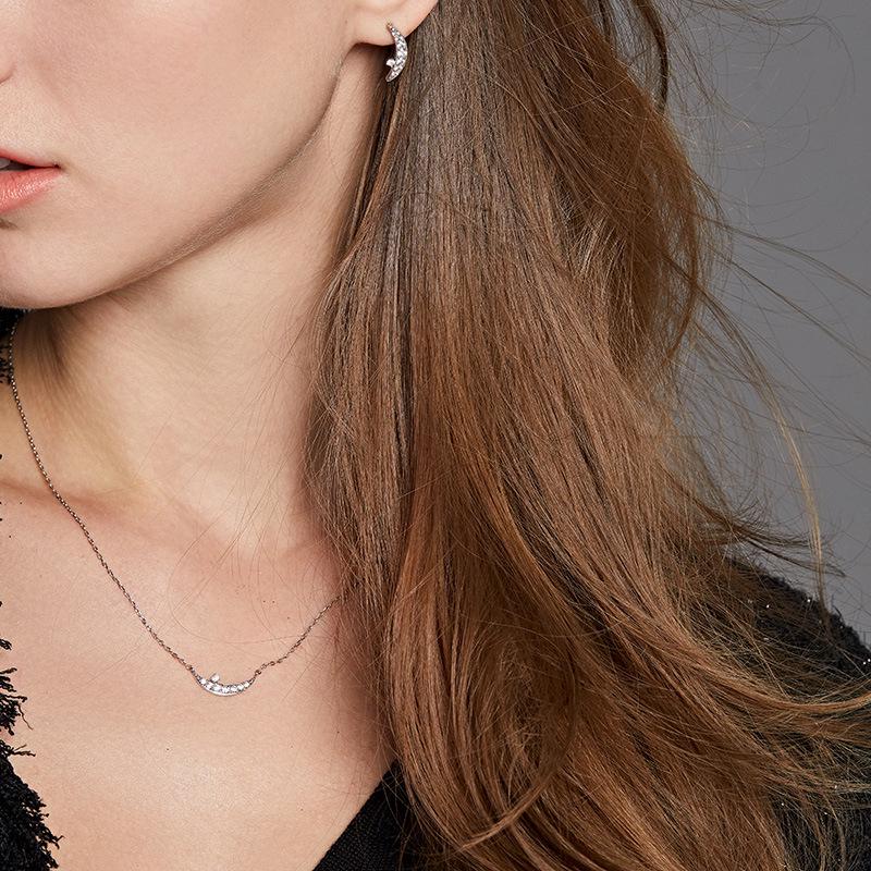 Kenjie S925 Sterling Silver Moon Zircon Clavicle Necklace – Korean Designer Style