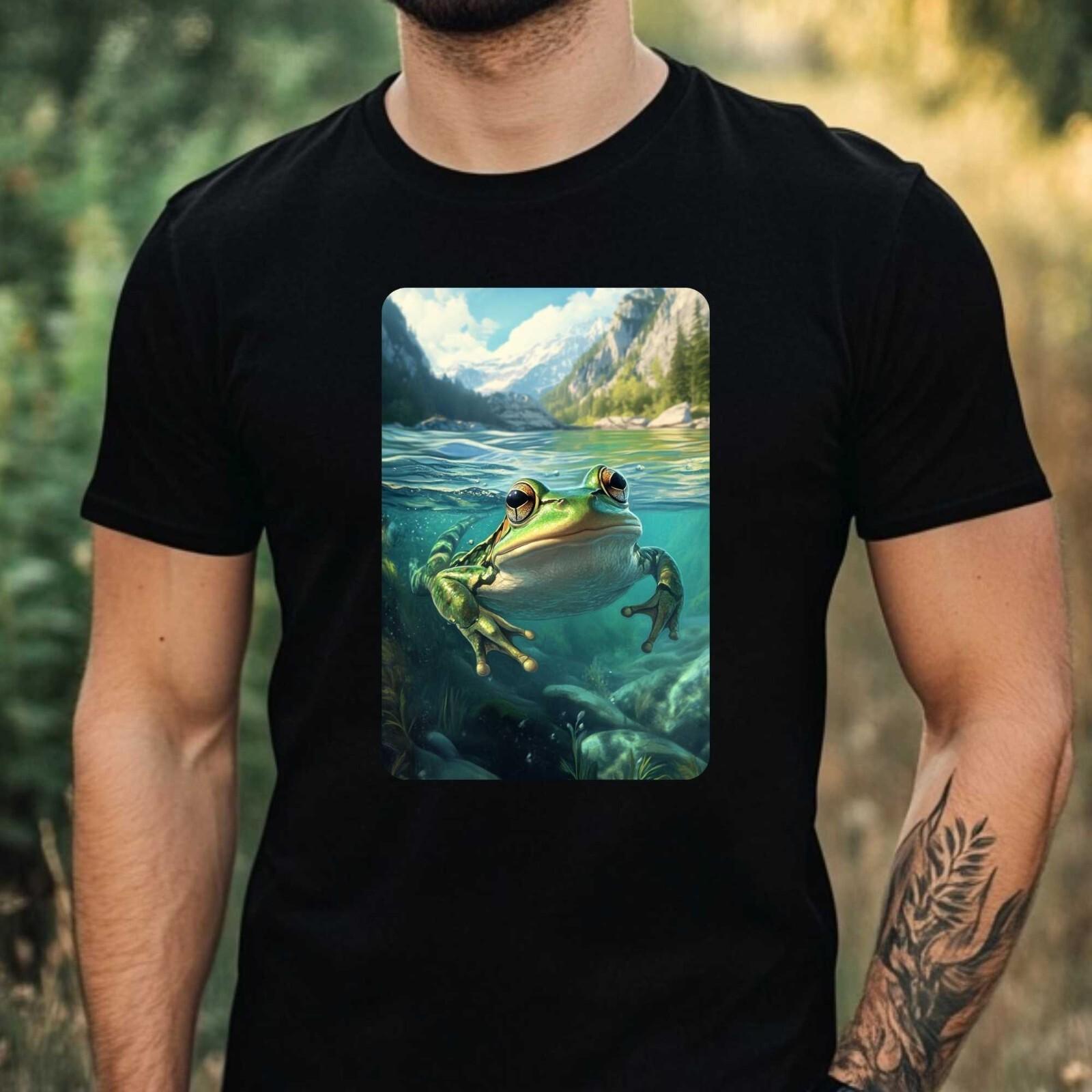 Mens Frog Swimming In Ocean Motif Cotton T-Shirt Size XS to 5XL- S