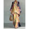 16 European and American artistic sense abstract graffiti set, round neck bat sleeve top + wide-leg pants loose two-piece set