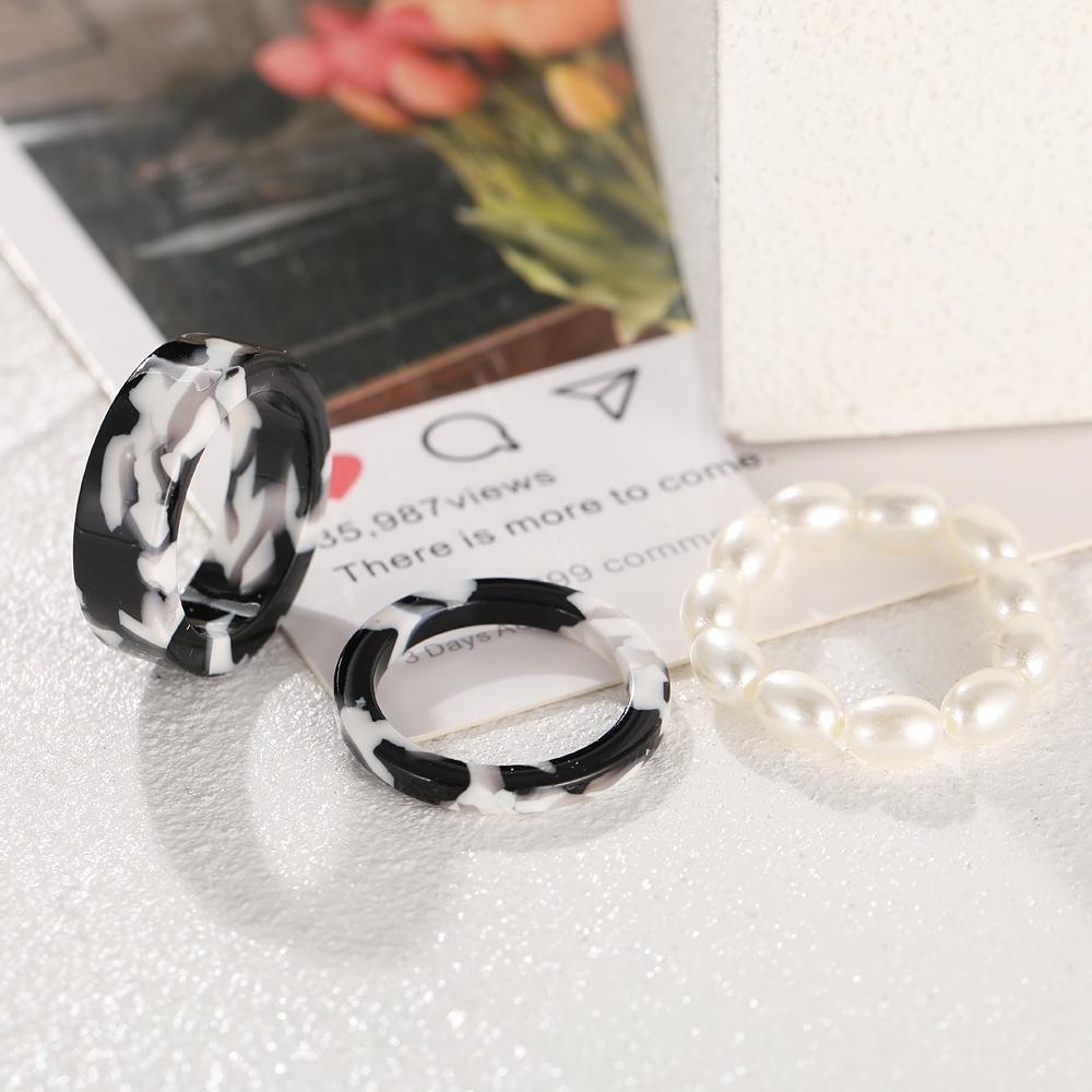 iF ME Set de 3 bucăți/set de inele din rășină cu perle de moda coreeană cu imprimeu leopard Inele maro negre accesorii femei