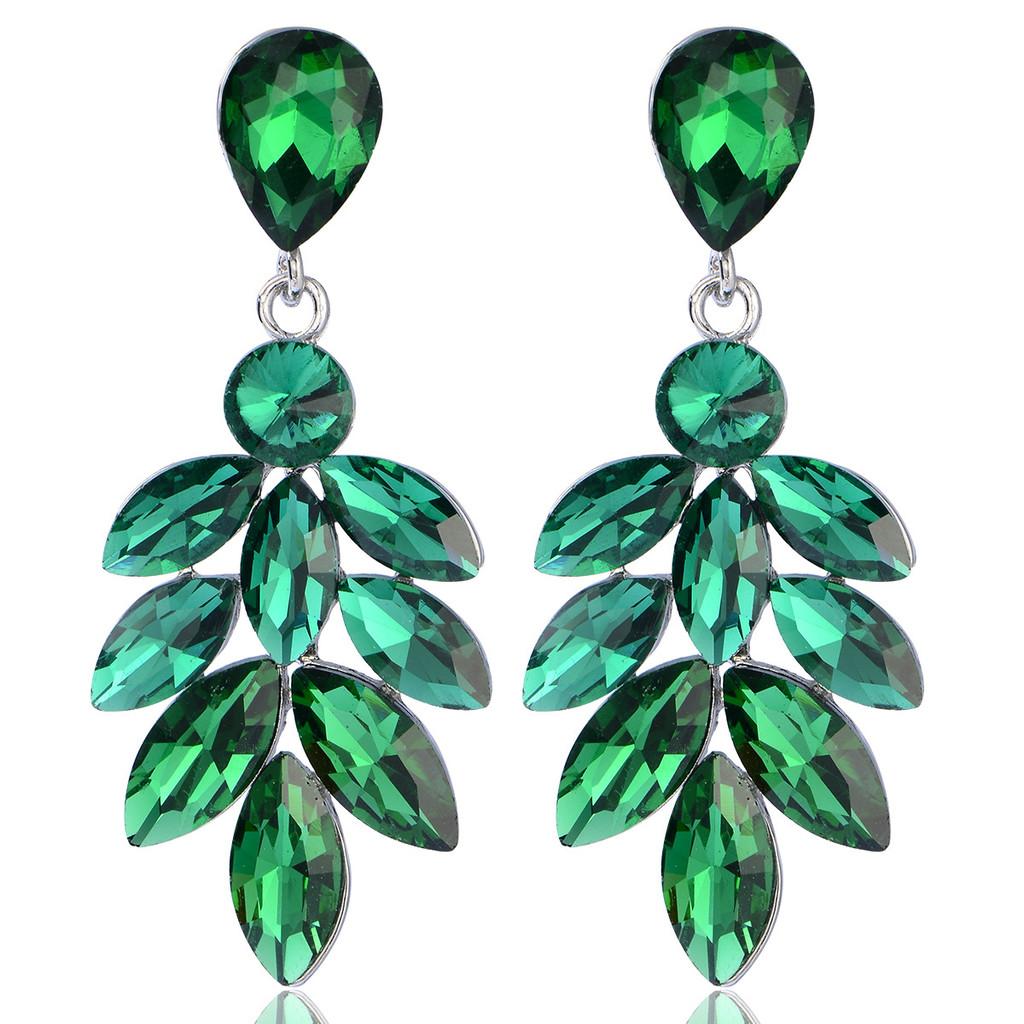 Elegant Leaf Dangle Earrings With Water Dazzle Crystals For Women Wedding Jewelry