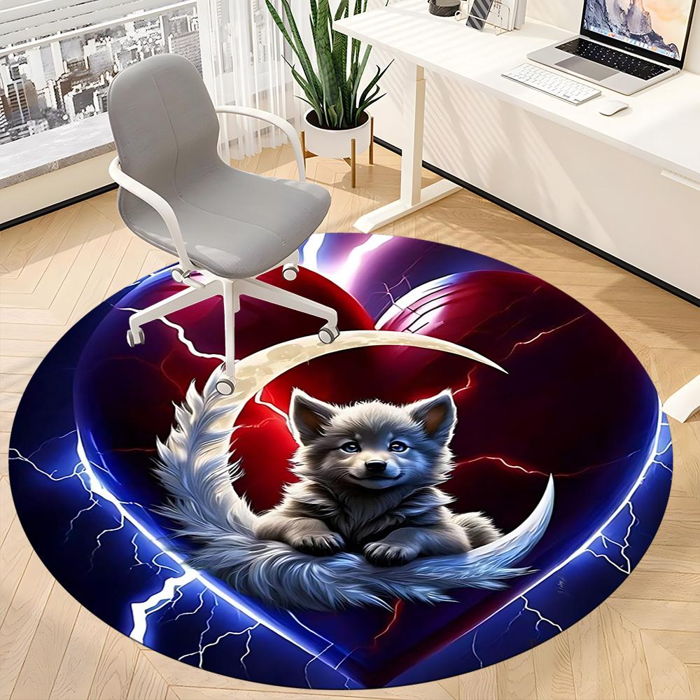1pc Moon Wolf Office Round Area Rug, Indoor Mat Suitable ForOffice, Under Office Chairs Bedroom Living Room Home Decor T172