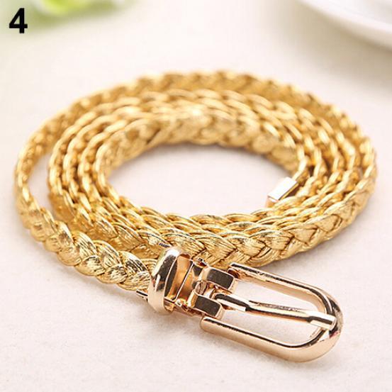 Kvinnor flätat PU-läder smalt tunt spänne midjebälte All-Match midjeband