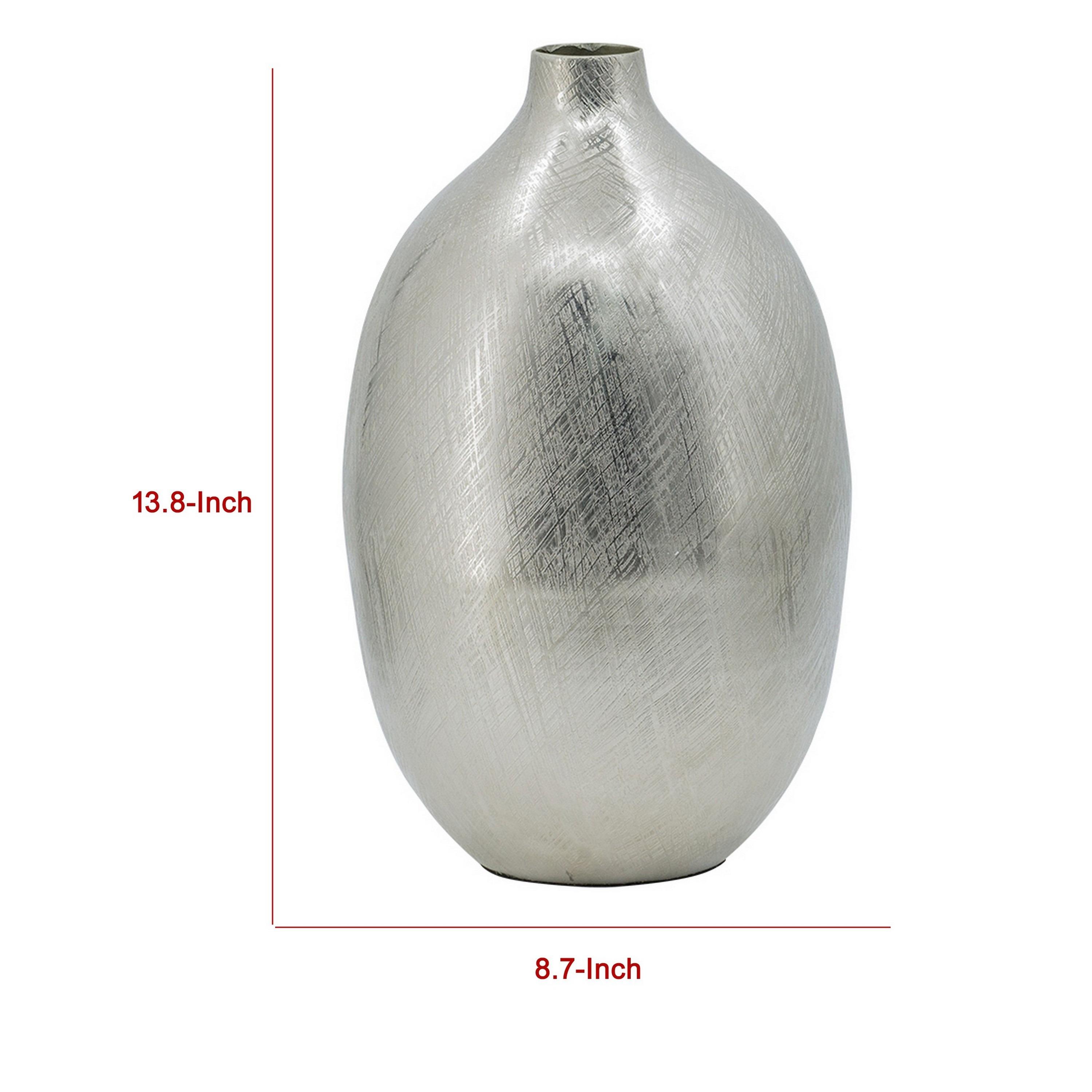 Brushed Silver Metal Bud Vase, Modern Textured Oval Flower Vase for Tabletop Centerpiece, Living Room Home Decor Accent (Silver,8.7*13.8 inches) серебряный