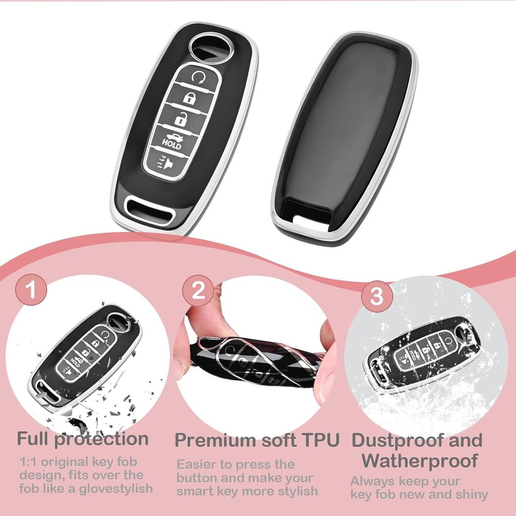 Key Fob Cover Case For Nissan Pathfinder Rogue Accessories | Fits -2025 Sentra, Kicks, Versa | Soft TPU Protector For 5-Button Remote With Keychain -
