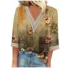 Women's Shirt Blouse Casual Loose Shirts 3/4 Sleeve Lace Trims Print V Neck Tops Print Tops T-shirts