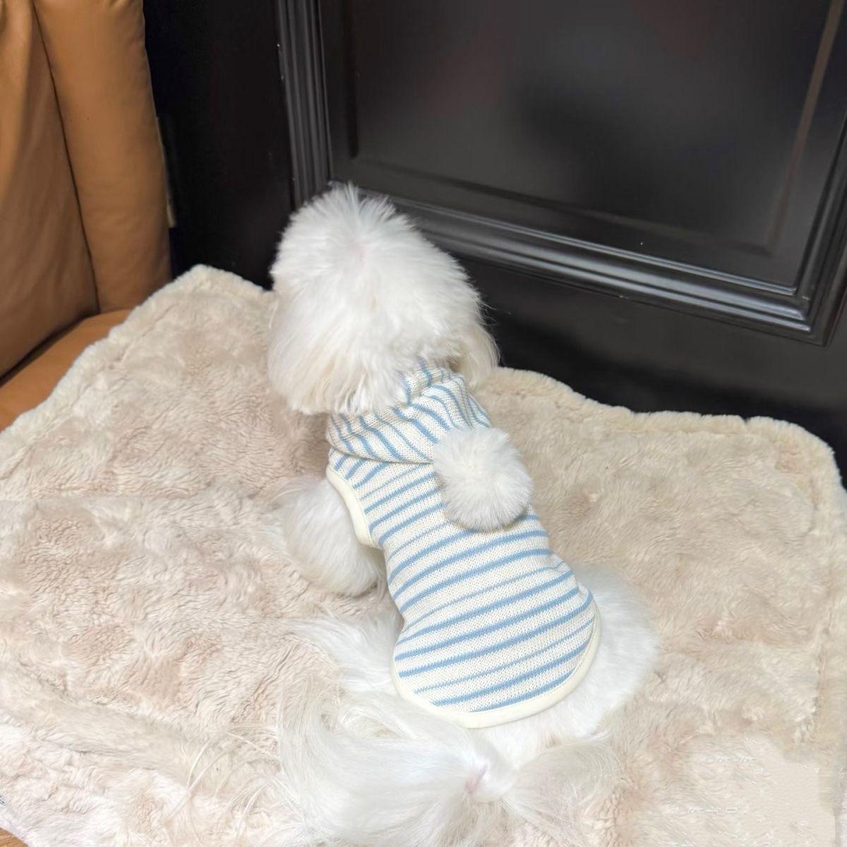 Puppy Hoodie Cute Blue Striped Hoodie Spring  Autumn Yorkshire Schnauzer Cat Dog Striped Suit Small Medium Dog Cat Sweater L