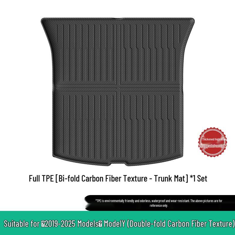 Tesla Model Y Trunk Mat (2019-2025), Carbon Fiber Grain TPE, Custom Fit Black