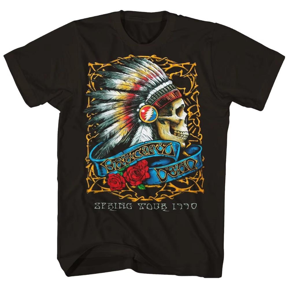 2025 Cotton Grateful Dead Warlocks Indian Skull Rock Punk Classic T-shirt Unisex Men Women's Short Sleeve Summer Round Neck Tee